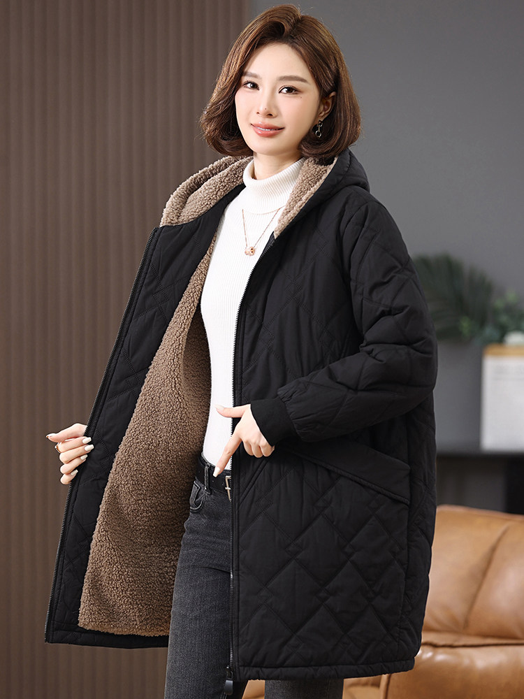 2025冬季时尚休闲夹棉加厚保暖舒适中长款棉服,女装棉衣/棉服,独衣靓