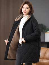 2025冬季时尚休闲夹棉加厚保暖舒适中长款棉服，女装棉衣/棉服，独衣靓