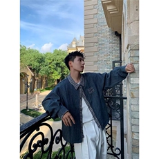 现货假两件刺绣翻领拼接夹克男JK240/P73，男装夹克，星座205-3