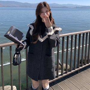 挂脖式娃娃领常规袖A字裙连衣裙气质韩版加厚海军领气质小个子图片