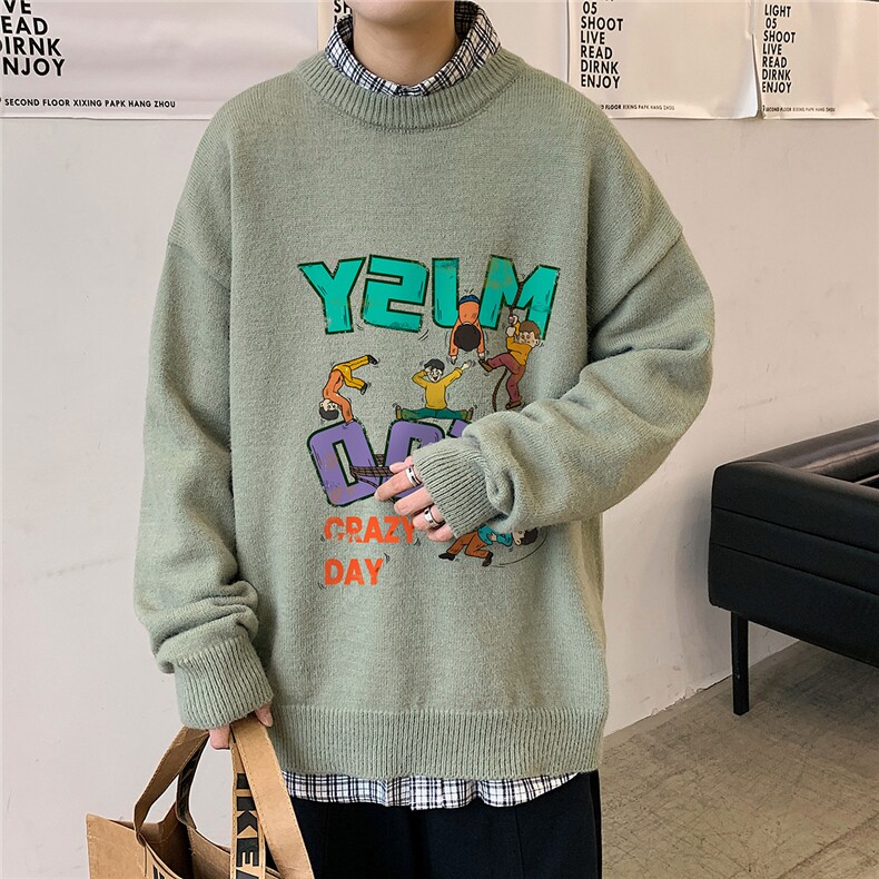 1港风圆领中性情侣潮流大码M-5XL印花毛衣男外套7698P48加绒P55,男装针织衫/毛衣,星座226-2