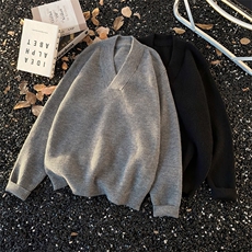 港风秋冬款男V领套头毛衣北极绒针织衫宽松外套M051P52，男装针织衫/毛衣，星座1013-1