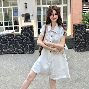 巨好看白色工装风衬衫连体裤女夏2025新款小个子爆款高级感连衣裤图片
