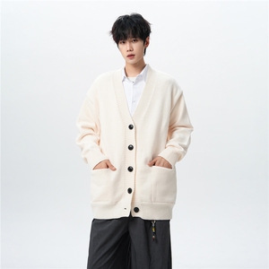 8XL-M大码V领开衫毛衣外套男日系复古宽松慵懒风针织衫KS002p55图片