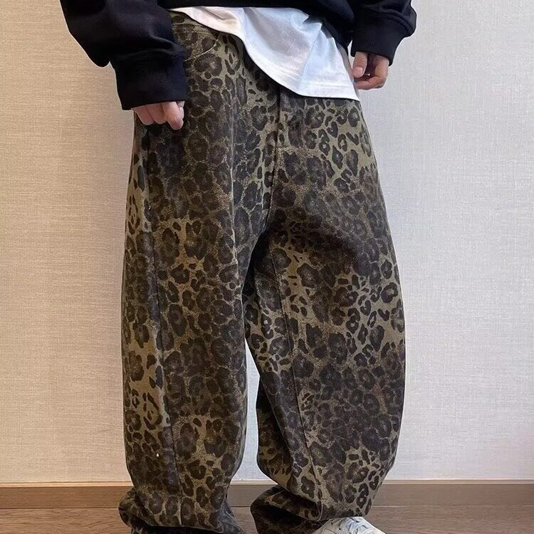 大码加肥加大男秋季复古重水洗军绿色重磅帆布工装豹纹休闲裤子,男装牛仔裤,星座1210-1