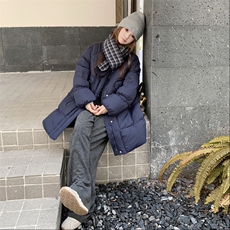 韩版高级感中长款羽绒服女2025年冬季新款宽松加厚保暖白鸭绒外套，女装羽绒服，2C273