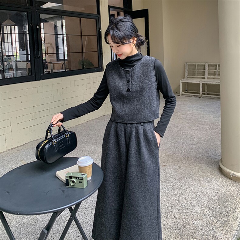 高级感轻熟风马甲打底衫阔腿裤套装女2025春季新款时尚显瘦三件套,女装套装/套裙,2C029