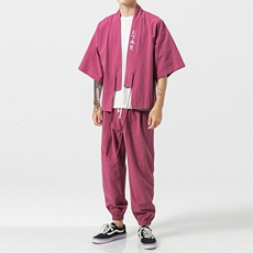 夏季风道袍男短袖汉服古风潮开衫汉服防晒衣套装TZ05/P85，男装休闲套装，钱塘713