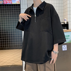 半拉链衬衫男韩版潮流短袖口袋2023夏季新款ins宽松外套CY447-P34，男装衬衫，星座412-3