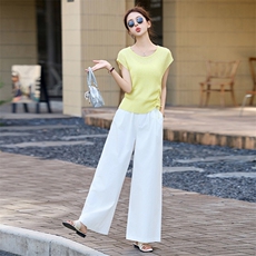 夏天巨好看的套装2025超火夏装一整套气质女神范高端阔腿裤两件套，女装套装/套裙，采品优优