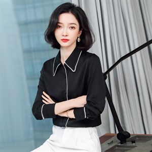 2023春秋季新款长袖衬衫女气质雪纺衫设计感小众时尚缎面轻熟上衣图片