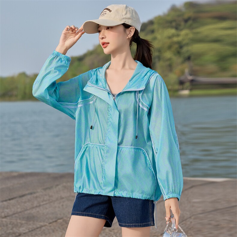 时尚连帽宽松印花防晒衣女2025夏季新款休闲百搭超好看防晒服外套,女装防晒衣,悦祺