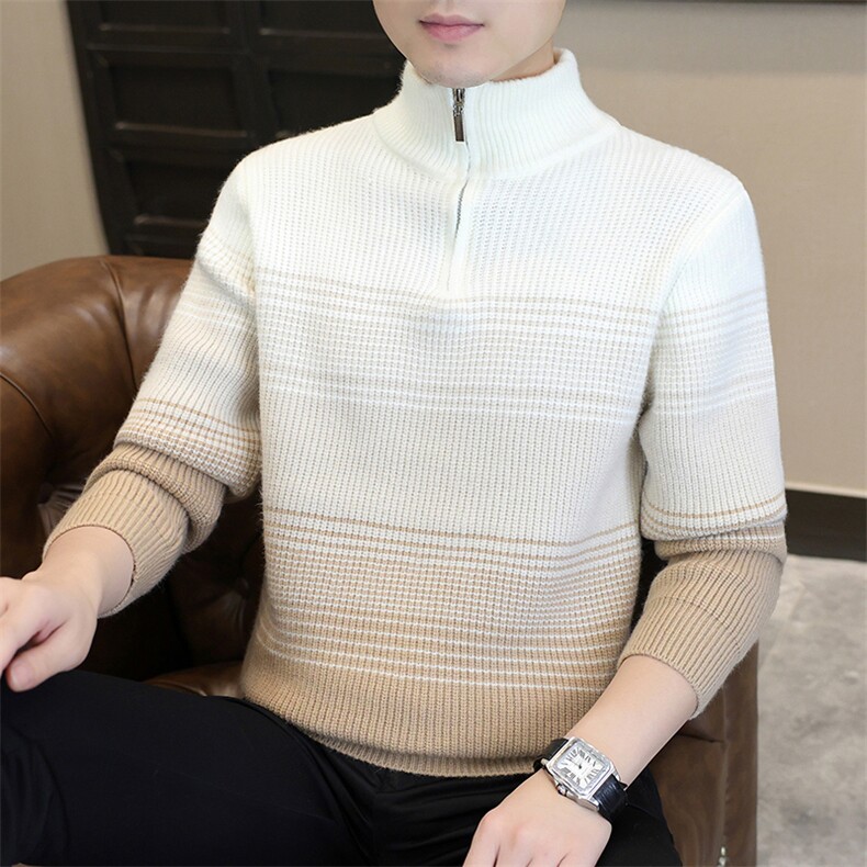 秋冬新款青少年时尚半拉链渐变休闲针织衫毛衣男1018-1-M612-P50图片
