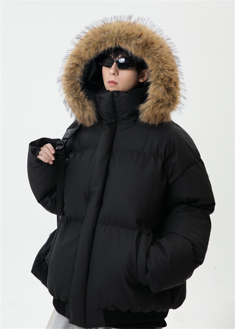 已加白色M-3XL高品质短款皮棉衣立领连帽毛领棉服外套M6710-P88,男装棉衣,星座307A