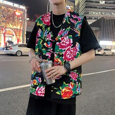 秋新东北大花布马甲修身背心马甲坎肩盘扣演出服男女大码外衣MJ02，男装背心/马甲，星座115A(原星座507）