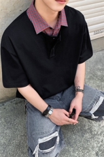 假两件衬衫拼接T恤X7170-TP3558复古POLO衫潮牌青少年短袖男，男装T恤，电商A102