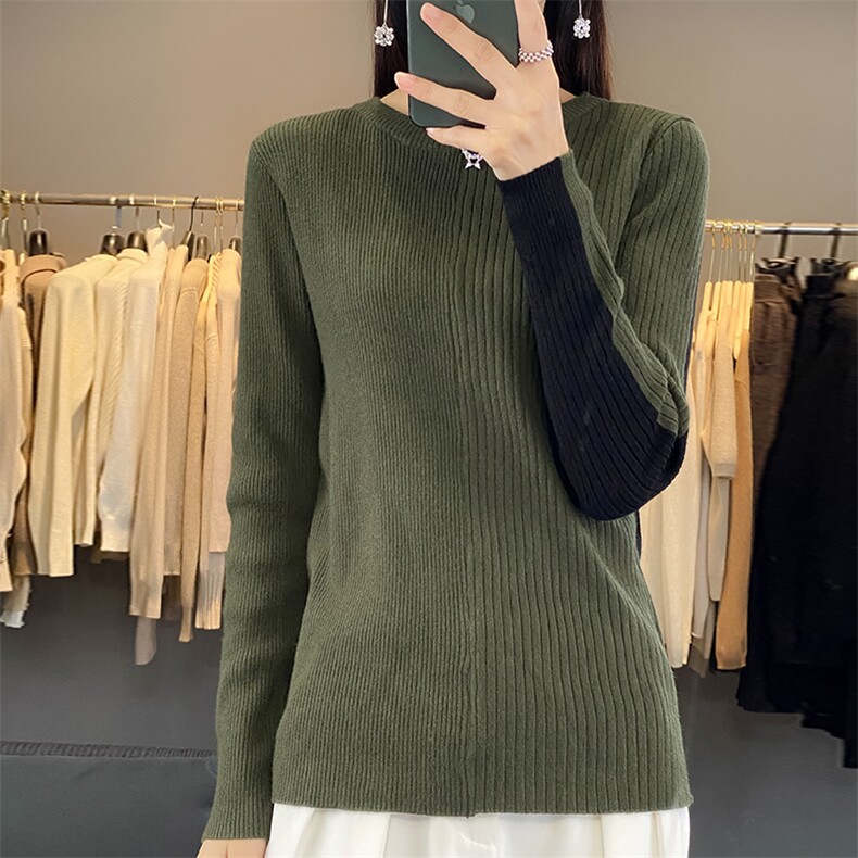 秋冬新款百搭毛衣女纯色简约时尚打底圆领针织衫,针织衫/毛衣,佳绒包芯纱店