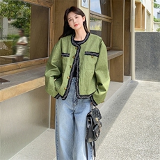 气质感绿色小香风短外套女春秋2025新款超火好看高级小众夹克上衣，女装短外套，2C327