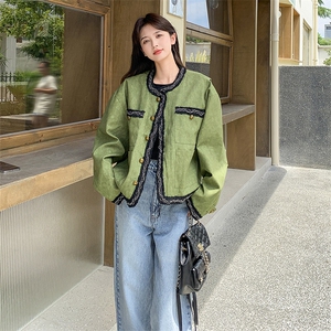 气质感绿色小香风短外套女春秋2025新款超火好看高级小众夹克上衣图片