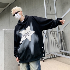 秋款男连帽卫衣五角星补丁字母刺绣扎染夹克外套WY8532 P55图片