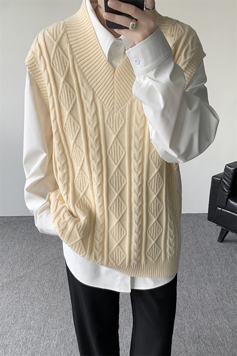 韩系叠穿复古麻花针织衫马甲男学院风早秋穿搭上衣服背心9097P58,男装背心/马甲,电商B312