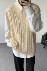 韩系叠穿复古麻花针织衫马甲男学院风早秋穿搭上衣服背心9097P58，男装背心/马甲，电商B312