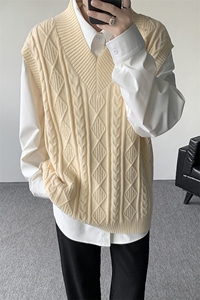 韩系叠穿复古麻花针织衫马甲男学院风早秋穿搭上衣服背心9097P58图片