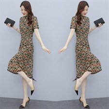 2023夏装新款简约时尚优雅气质旗袍领设计修身显瘦连衣裙，女装连衣裙，媚琳依坊