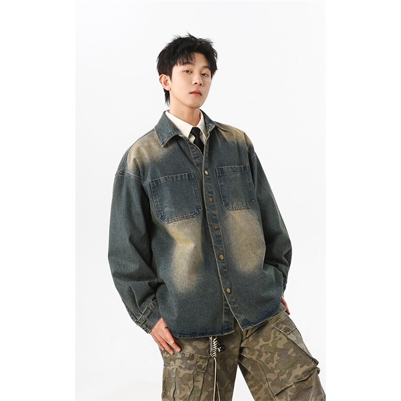 P50现货2025无影墙可二开高克重牛仔韩版外套衬衣C300，男装衬衫，电商A170