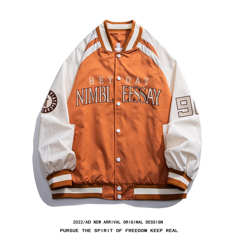白底22秋季新品港风时尚帅气字母印花棒球服夹克外套JK881P65控88,男装夹克,电商A247-1
