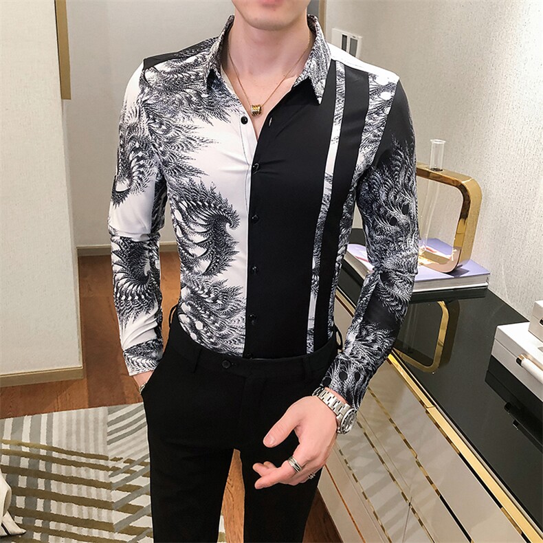 2021春秋男衬衫英伦长袖上衣印花男装韩版修身四季潮流衬衣H840-P55,男装衬衫,星座419（原A233）
