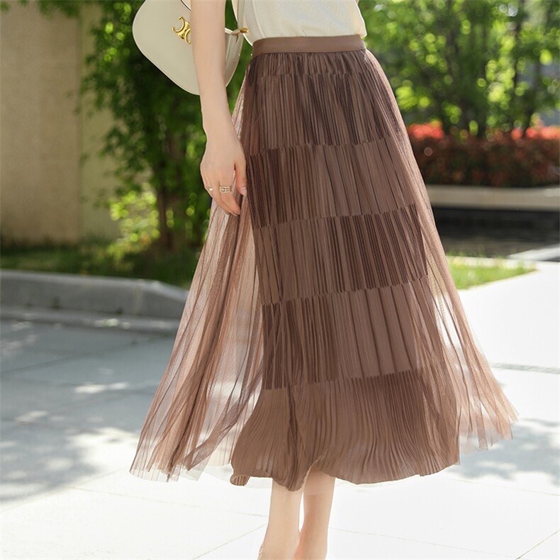 2025秋款竹节网纱半身裙女高腰显瘦百搭长裙气质优雅仙女裙，女装半身裙，玛莎羊绒