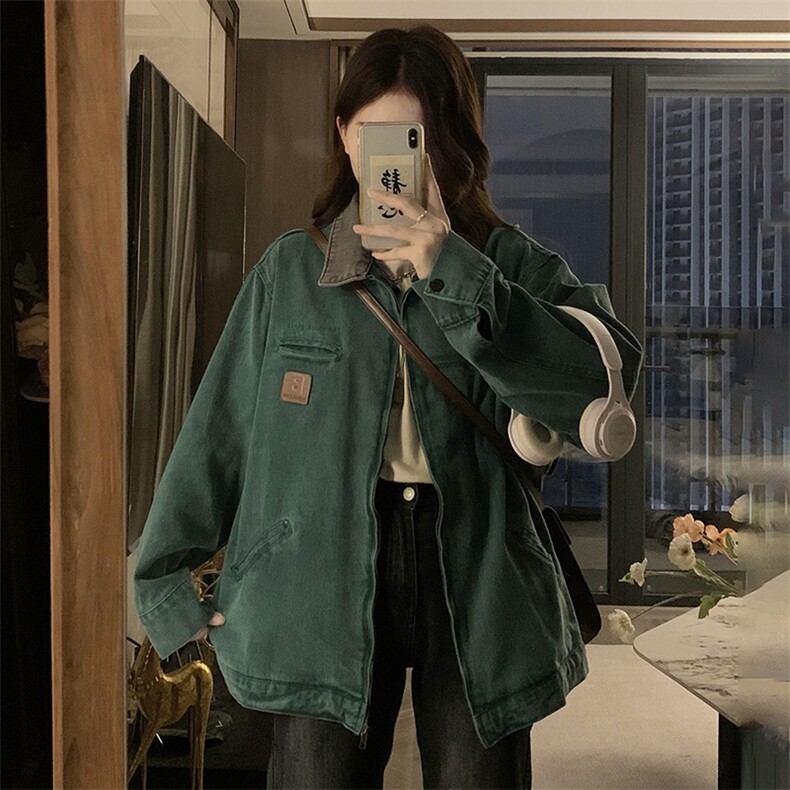C871-P105工装夹克外套女2025新款美式潮牌oversize翻领上衣外套,男装夹克,星座911-2(原星座613-2）