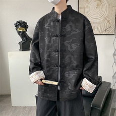 男士外套麂皮绒印花夹克盘扣立领唐装龙XZ1512-2508-P85，男装夹克，星座1512