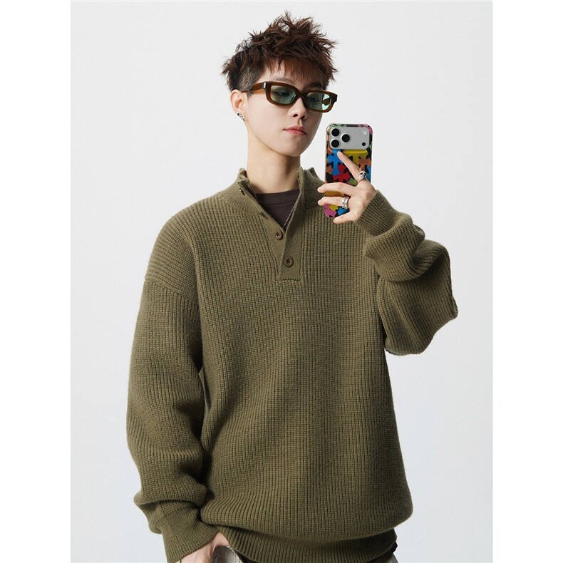 8807-P582025年秋冬季新款休闲毛衣男士时尚立领长袖宽松针织衫，男装针织衫/毛衣，电商A113