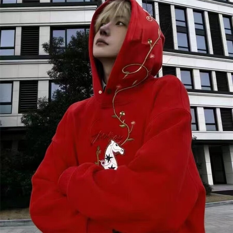 风帽衫男潮2026秋冬加绒连帽卫衣男款青少年时尚百搭外套,女装短外套,星座506A