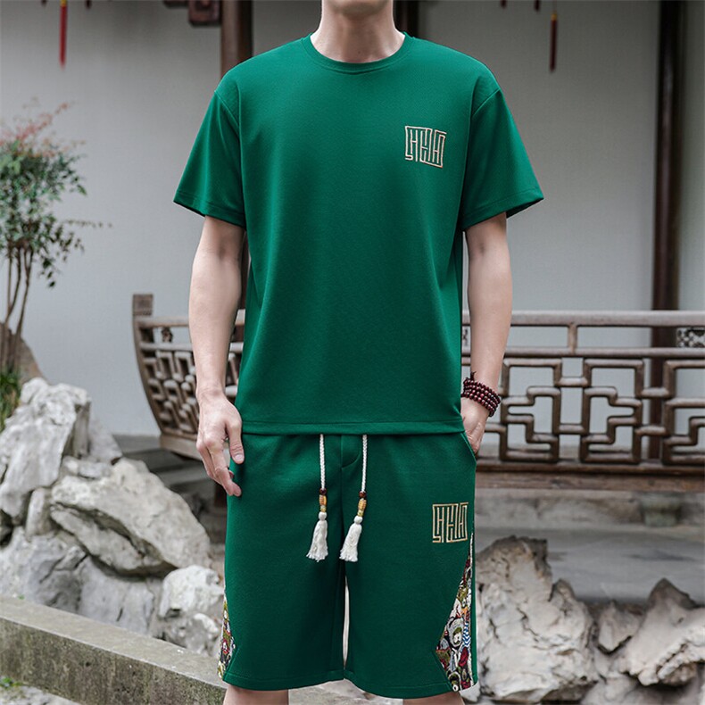 刺绣套装男短裤夏季潮流休闲运动T恤两件套大码A266-TZ7758-P48图片