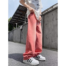 粉色渐变水洗牛仔裤男美式复古宽松直筒裤子1001-1-N197-P45，男装牛仔裤，星座1001-1
