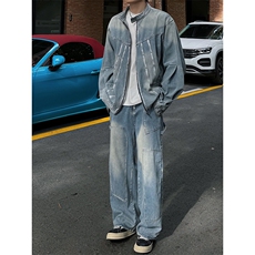 工装夹克牛仔外套男宽松直筒牛仔裤搭配一套TZ0515-P150，男装工装外套，星座308B-2