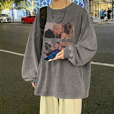 直播品质重磅纯棉美式蜡染水洗做旧潮牌宽松长袖t恤CT299特P38，男装T恤，电商A486
