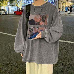直播品质 重磅纯棉 美式蜡染水洗做旧潮牌宽松长袖t恤 CT299特P38图片