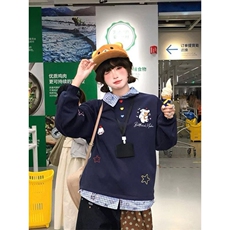 5640-P55美式复古假两件重工刺绣polo领休闲卫衣，男装卫衣，星座617A-2