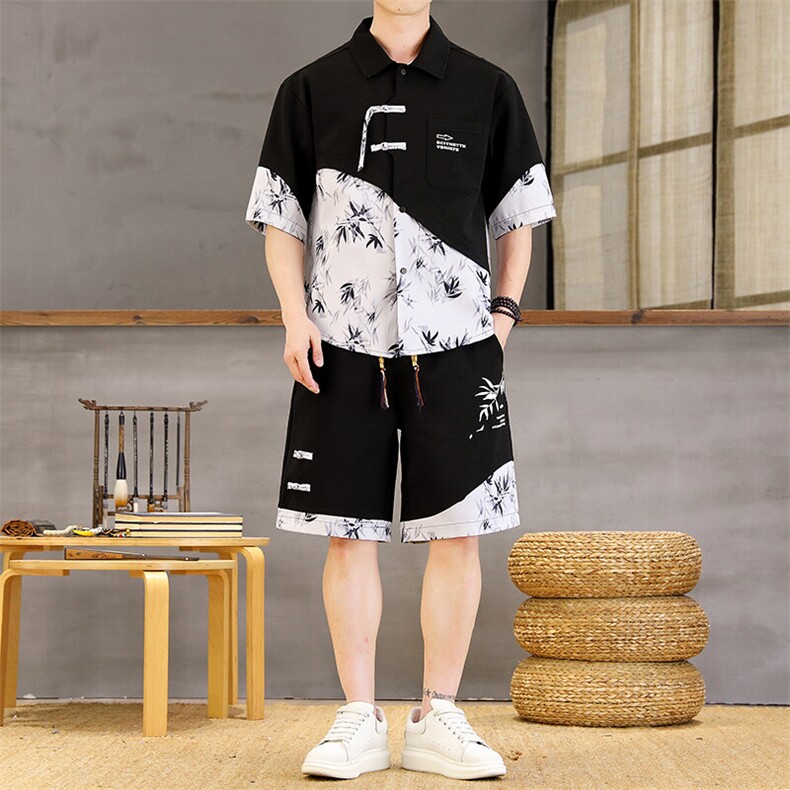 潮风套装男新中式短袖衬衫时尚休闲短裤两件套L1877-P58,男装衬衫,星座310B-3