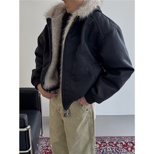 美式复古毛领棉服男款秋冬季重磅夹克外套图片