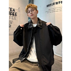 美式格子假两件夹克外套男女春秋冬休闲宽松vintage棒球服，男装夹克，星座218-1（原230）