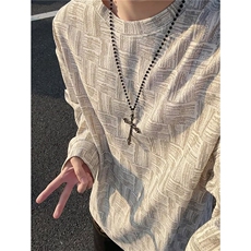 百搭ins边亮闪撒银针织肌理感长袖T恤女早秋优雅显瘦内搭上衣潮流，男装T恤，星座506A