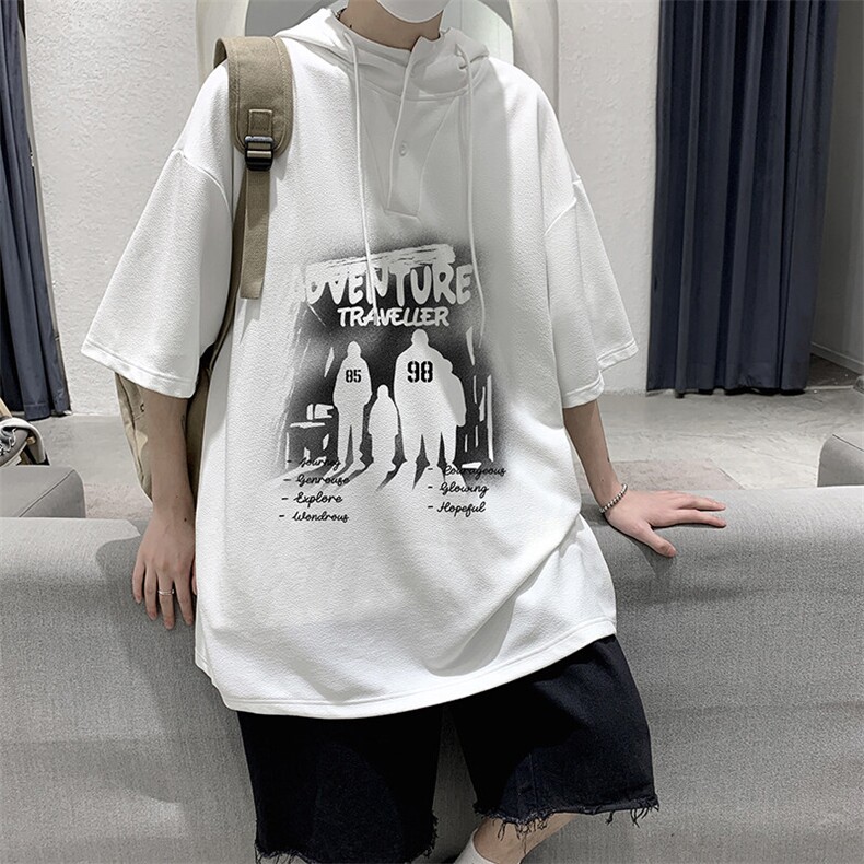 LD54374-P45NASA连帽短袖t恤男大码胖子带帽五分袖中袖,男装T恤,电商A040