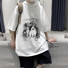 LD54374-P45NASA连帽短袖t恤男大码胖子带帽五分袖中袖，男装T恤，电商A040