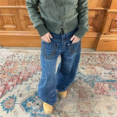 美式复古高腰弯刀牛仔裤女春季新款高街设计感宽松显瘦阔腿拖地裤，男装牛仔裤，星座516A