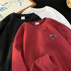 现货2025春装新款腊肠狗刺绣宽松圆领长袖T恤A025-C68-P30控45，男装T恤，电商A025